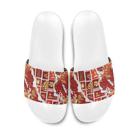 Hawaii Japanese Culture Red Slide Sandals Spring Cranes Aloha Pattern LT01 Red - Polynesian Pride