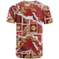 Hawaii Japanese Culture Red T Shirt Spring Cranes Aloha Pattern LT01 - Polynesian Pride