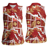 Hawaii Japanese Culture Red Women Sleeveless Polo Shirt Spring Cranes Aloha Pattern LT01 - Polynesian Pride