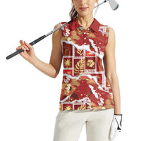 Hawaii Japanese Culture Red Women Sleeveless Polo Shirt Spring Cranes Aloha Pattern LT01 - Polynesian Pride
