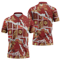 Hawaii Japanese Culture Red Zipper Polo Shirt Spring Cranes Aloha Pattern LT01 - Polynesian Pride