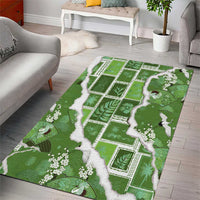 Hawaii Japanese Culture Sage Green Area Rug Spring Cranes Aloha Pattern