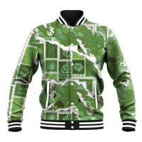 Hawaii Japanese Culture Sage Green Baseball Jacket Spring Cranes Aloha Pattern LT01 Unisex Sage - Polynesian Pride