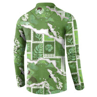 Hawaii Japanese Culture Sage Green Button Sweatshirt Spring Cranes Aloha Pattern LT01 - Polynesian Pride