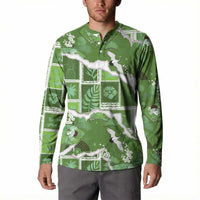 Hawaii Japanese Culture Sage Green Button Sweatshirt Spring Cranes Aloha Pattern LT01 - Polynesian Pride