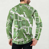 Hawaii Japanese Culture Sage Green Button Sweatshirt Spring Cranes Aloha Pattern LT01 - Polynesian Pride