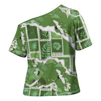 Hawaii Japanese Culture Sage Green Cross Shoulder Shirt Spring Cranes Aloha Pattern LT01 - Polynesian Pride