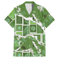 Hawaii Japanese Culture Sage Green Family Matching Off The Shoulder Long Sleeve Dress and Hawaiian Shirt Spring Cranes Aloha Pattern