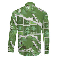 Hawaii Japanese Culture Sage Green Family Matching Off Shoulder Short Dress and Hawaiian Shirt Spring Cranes Aloha Pattern