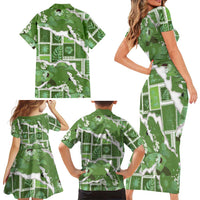 Hawaii Japanese Culture Sage Green Family Matching Short Sleeve Bodycon Dress and Hawaiian Shirt Spring Cranes Aloha Pattern