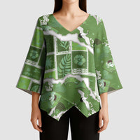 Hawaii Japanese Culture Sage Green Kimono Sleeve Blouse Spring Cranes Aloha Pattern LT01 - Polynesian Pride
