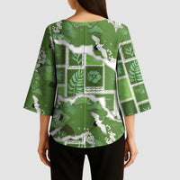 Hawaii Japanese Culture Sage Green Kimono Sleeve Blouse Spring Cranes Aloha Pattern LT01 - Polynesian Pride