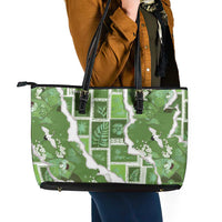 Hawaii Japanese Culture Sage Green Leather Tote Bag Spring Cranes Aloha Pattern LT01 - Polynesian Pride