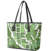 Hawaii Japanese Culture Sage Green Leather Tote Bag Spring Cranes Aloha Pattern LT01 - Polynesian Pride