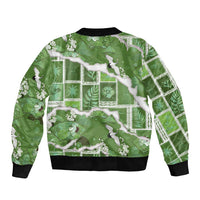 Hawaii Japanese Culture Sage Green Sleeve Zip Bomber Jacket Spring Cranes Aloha Pattern LT01 - Polynesian Pride