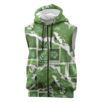 Hawaii Japanese Culture Sage Green Sleeveless Zip Hoodie Spring Cranes Aloha Pattern LT01 Sage - Polynesian Pride