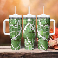Hawaii Japanese Culture Sage Green Tumbler With Handle Spring Cranes Aloha Pattern LT01 - Polynesian Pride