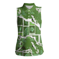 Hawaii Japanese Culture Sage Green Women Sleeveless Polo Shirt Spring Cranes Aloha Pattern LT01 Female Sage - Polynesian Pride