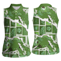 Hawaii Japanese Culture Sage Green Women Sleeveless Polo Shirt Spring Cranes Aloha Pattern LT01 - Polynesian Pride