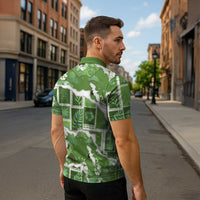Hawaii Japanese Culture Sage Green Zipper Polo Shirt Spring Cranes Aloha Pattern LT01 - Polynesian Pride
