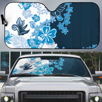 Blue Hibiscus Plumeria Floral Auto Sun Shade LT01 Blue - Polynesian Pride