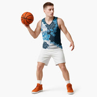 Blue Hibiscus Plumeria Floral Basketball Jersey LT01 - Polynesian Pride