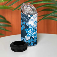 Blue Hibiscus Plumeria Floral 4 in 1 Can Cooler Tumbler LT01 - Polynesian Pride