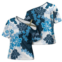 Blue Hibiscus Plumeria Floral Cross Shoulder Shirt LT01 - Polynesian Pride