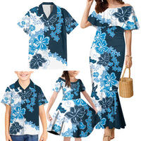 Blue Hibiscus Plumeria Floral Family Matching Mermaid Dress and Hawaiian Shirt - Polynesian Pride