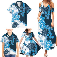 Blue Hibiscus Plumeria Floral Family Matching Summer Maxi Dress and Hawaiian Shirt - Polynesian Pride
