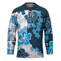 Blue Hibiscus Plumeria Floral Hockey Jersey - Polynesian Pride