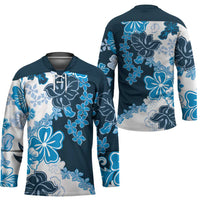 Blue Hibiscus Plumeria Floral Hockey Jersey - Polynesian Pride