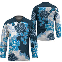 Blue Hibiscus Plumeria Floral Hockey Jersey LT01 - Polynesian Pride
