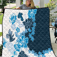 Blue Hibiscus Plumeria Floral Quilt - Polynesian Pride