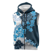Blue Hibiscus Plumeria Floral Sleeveless Zip Hoodie LT01 Blue - Polynesian Pride