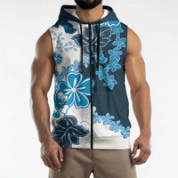 Blue Hibiscus Plumeria Floral Sleeveless Zip Hoodie LT01 - Polynesian Pride