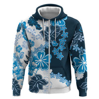 Blue Hibiscus Plumeria Floral Zip Hoodie LT01 Zip Hoodie Blue - Polynesian Pride