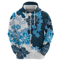 Blue Hibiscus Plumeria Floral Zip Hoodie LT01 - Polynesian Pride