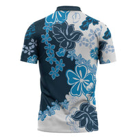 Blue Hibiscus Plumeria Floral Zipper Polo Shirt LT01 - Polynesian Pride