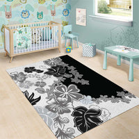 Gray Scale Hibiscus Plumeria Floral Area Rug - Polynesian Pride