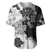 Gray Scale Hibiscus Plumeria Floral Baseball Jersey - Polynesian Pride