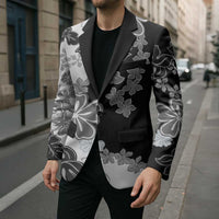 Gray Scale Hibiscus Plumeria Floral Blazer - Polynesian Pride