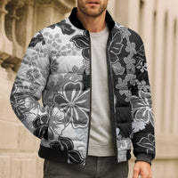 Gray Scale Hibiscus Plumeria Floral Bomber Puffer Jacket LT01 - Polynesian Pride