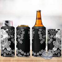 Gray Scale Hibiscus Plumeria Floral 4 in 1 Can Cooler Tumbler LT01 - Polynesian Pride