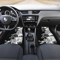 Gray Scale Hibiscus Plumeria Floral Car Mats LT01 Set 2pcs - Front Black - Polynesian Pride