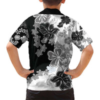 Gray Scale Hibiscus Plumeria Floral Family Matching Short Sleeve Bodycon Dress and Hawaiian Shirt - Polynesian Pride
