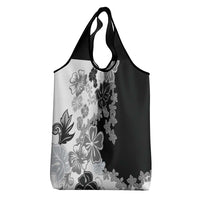 Gray Scale Hibiscus Plumeria Floral Grocery Bag LT01 - Polynesian Pride