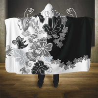Gray Scale Hibiscus Plumeria Floral Hooded Blanket - Polynesian Pride