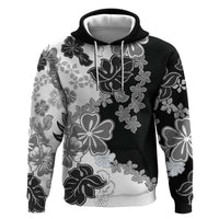 Gray Scale Hibiscus Plumeria Floral Hoodie - Polynesian Pride