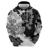 Gray Scale Hibiscus Plumeria Floral Hoodie - Polynesian Pride